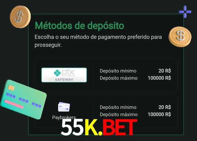 O cassino 55K.Bet oferece uma grande variedade de métodos de pagamento